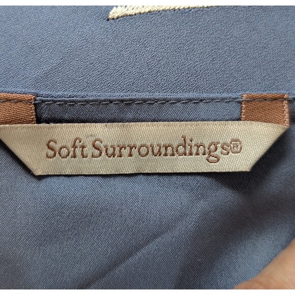 Soft Surroundings Size S/M Hidden Garden Fringe Blue Cream Embroidered Kimono - Picture 8 of 11